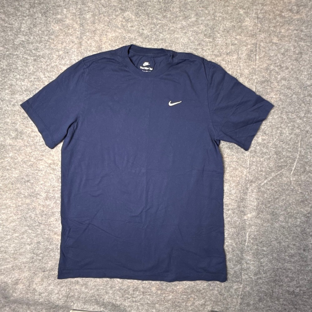 Nike Embroidered Swoosh Mens T-Shirt L Navy Blue Cotton Short Sleeve Vintage Loo